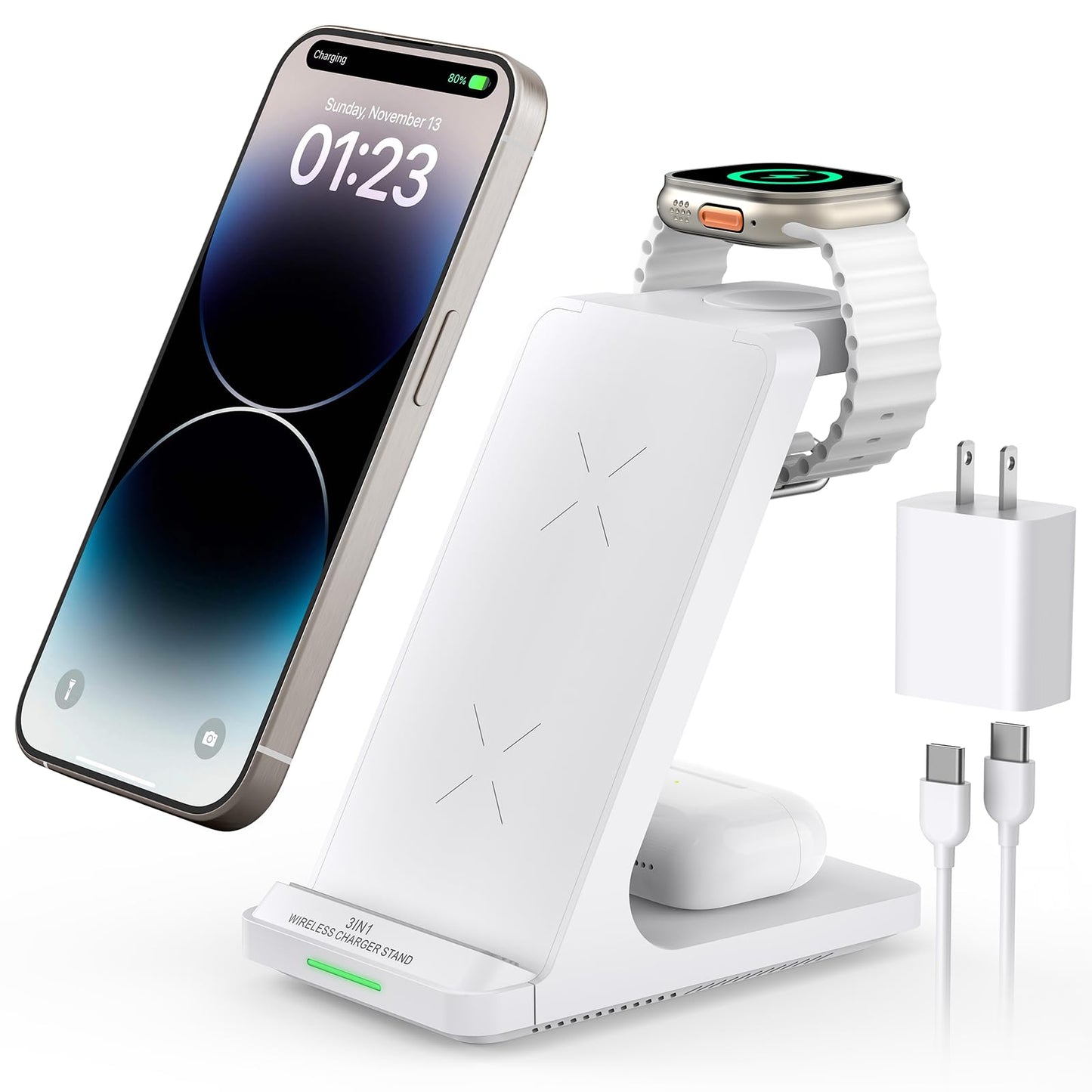Chargeur Sans Fil 3-en-1 pour Smartphone, Montre et Écouteurs