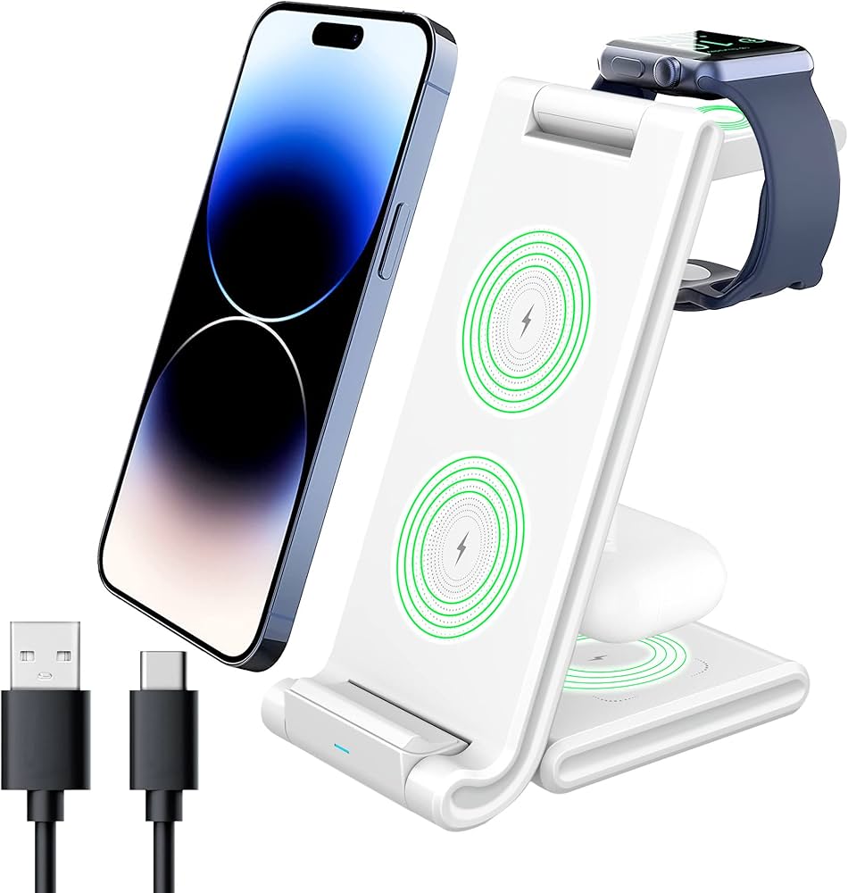 Chargeur Sans Fil 3-en-1 pour Smartphone, Montre et Écouteurs